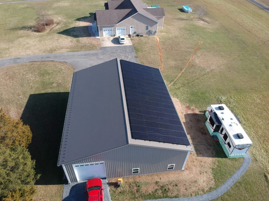 aerial view of roof solar panels