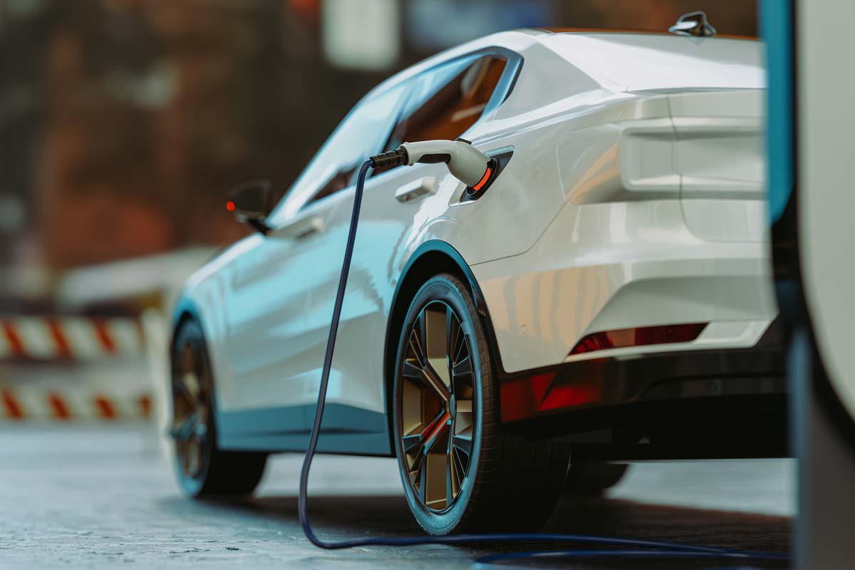 an EV charging station fueling a car