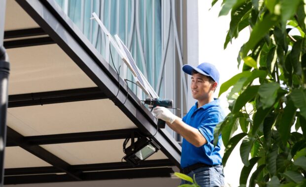 solar installer with screwdriver