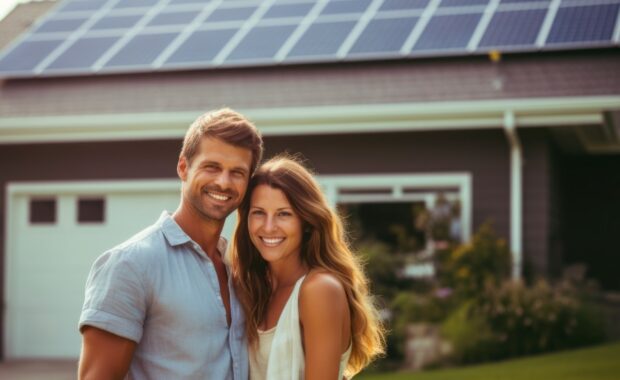 Frederick VA solar installation behind young couple homeowners