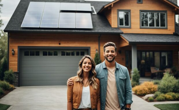 Residential solar installation young couple