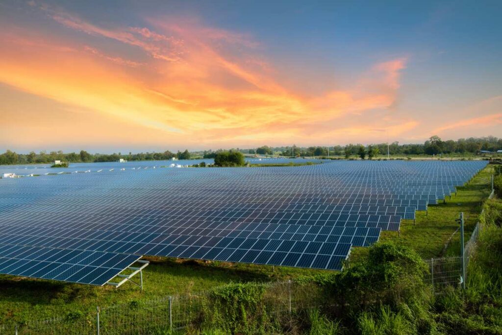 Solar Farm with sunset