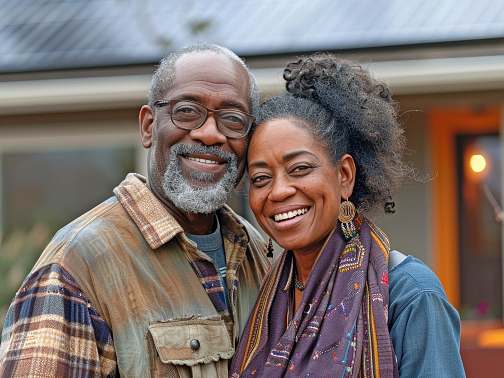 couple standing in front of a charles county maryland home with solar panels