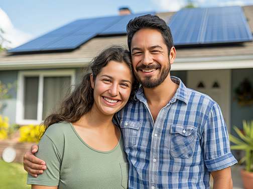 couple standing in front of home with solar panels in preston county west virginia