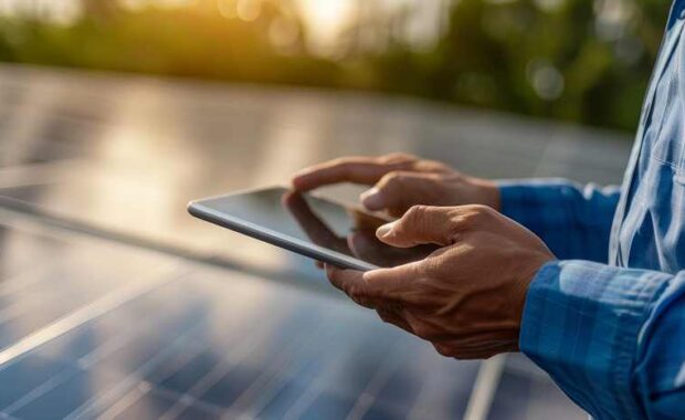 solar professional performing solar analysis