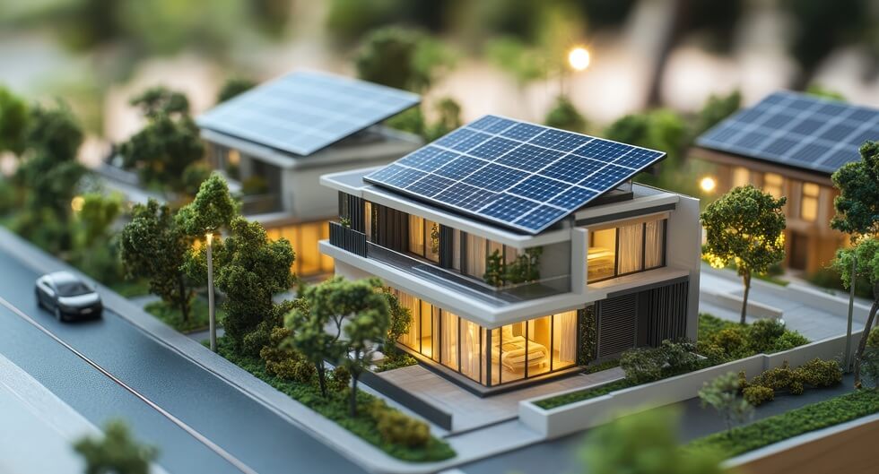 solar-powered eco-friendly residential neighborhood model