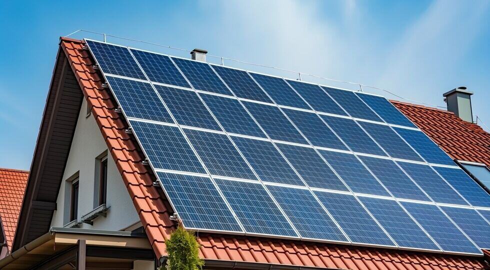 close-up of solar panels installed on a residential roof