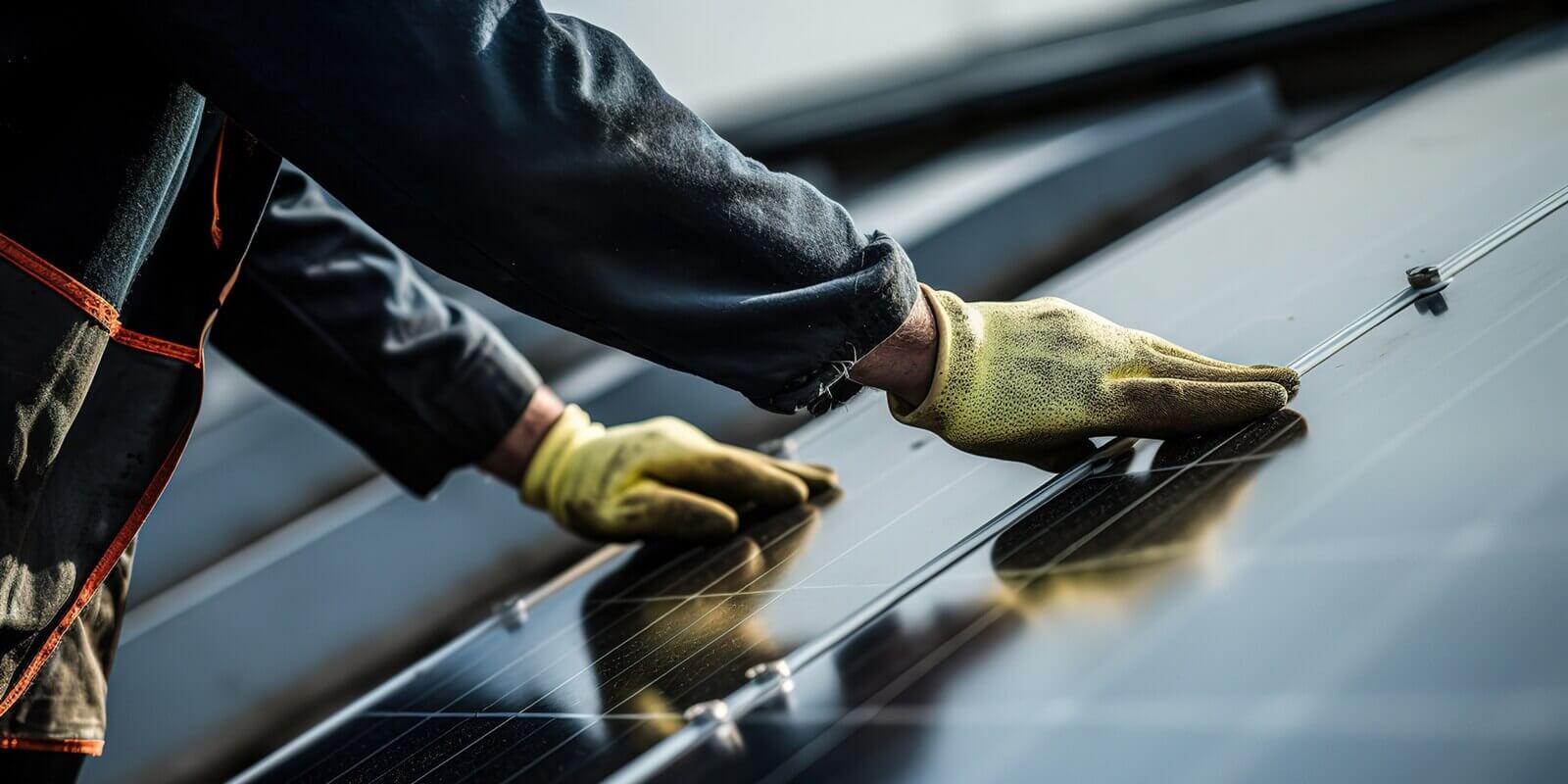 employee of a solar panel installation company on the roof during the assembly of a photovoltaic system nstallation