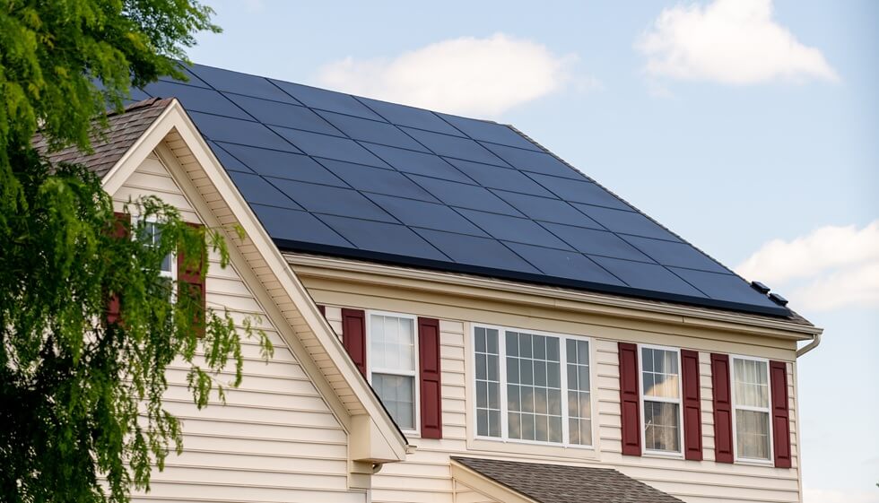 roof solar panels on Maryland suburban home