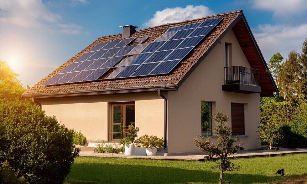 familly house with solar panels on the roof during the day