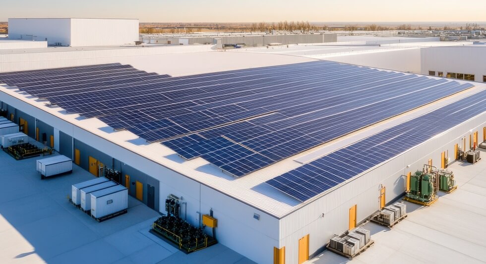 solar panels on a commercial building rooftop