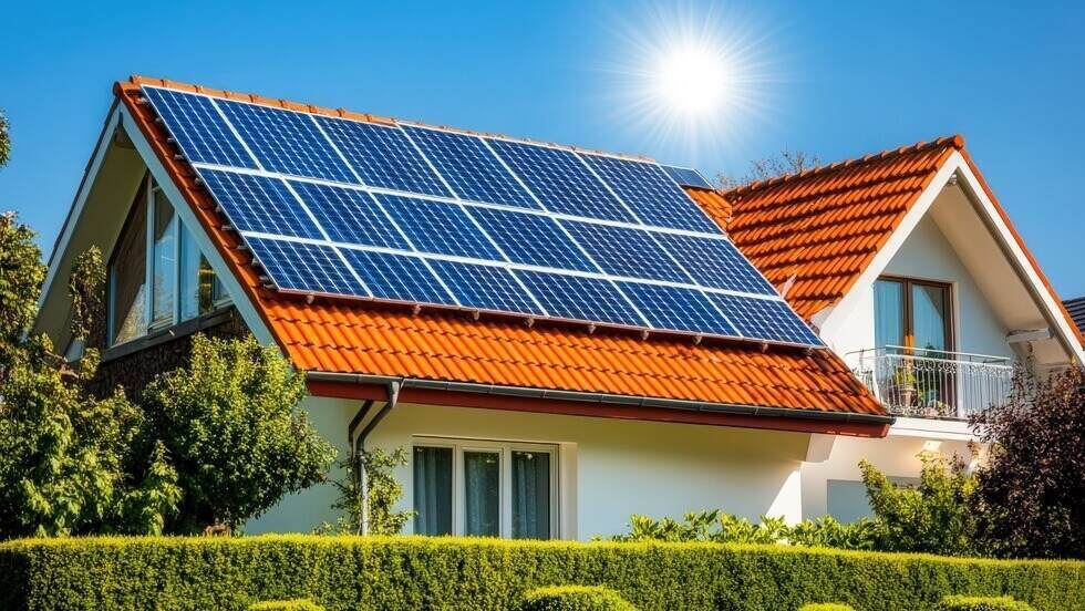 beautiful house featuring solar panels installed on its roof