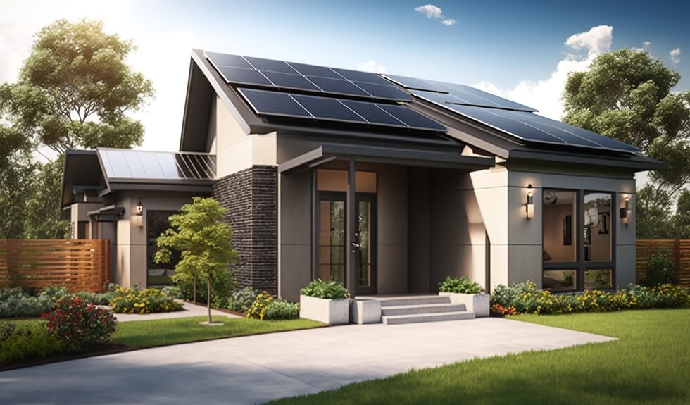 newly constructed Maryland home with solar panels on roof