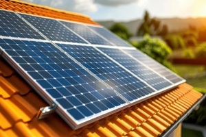 closeup on solar panel installation on a rooftop