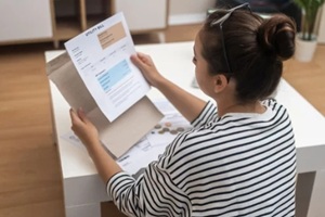 women checking utility bill