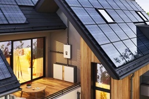 modern house with solar panels and backup power supply