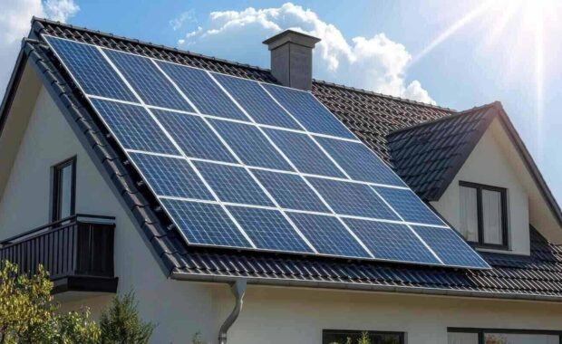 solar energy system with photovoltaic solar cell panels on Maryland house roof