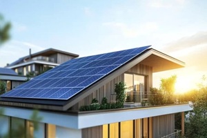 photo realistic solar panels on a modern house under bright daylight