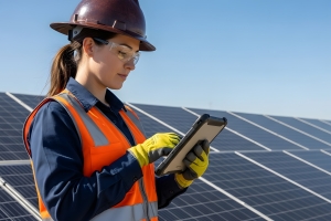 Female Worker Doing Solar Energy Analysis