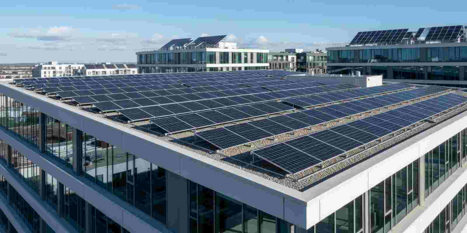 Solar Panels Installed on Modern Building Rooftop