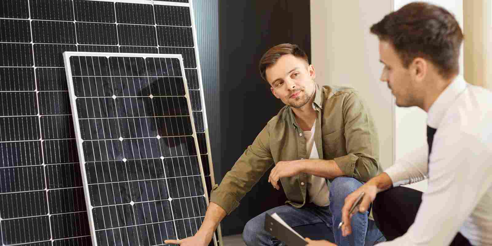 Shop Assistant Helping A Maryland homeowner First Time Buyer Choose Solar Panels