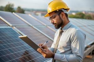 Engineer Evaluating Building Infrastructure for Solar System Installation