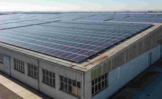 Industrial Rooftop Covered with Solar Panels in Maryland