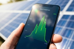 Smartphone Screen Displaying Solar Energy Production Graph