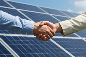 Client and Solar Installer Shaking Hand After Interconnection Agreement
