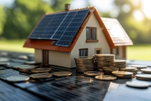 House Electricity Bill Saving Concept with Solar Panels