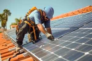 Local Provider Installating Solar Panels at Home Rooftop