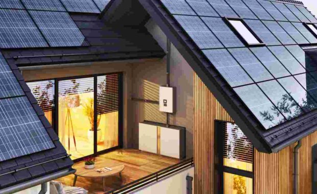 Modern House Near Maryland with Solar Panels and Backup Power Supply