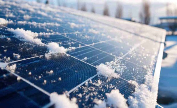 Snow Covered Solar Panel in Winter Season