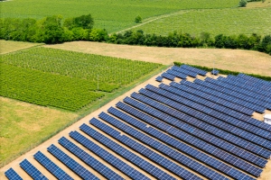 Solar Farm in Agriculture Land Representing Rural Energy Transition