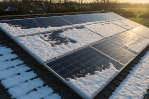 Solar Panels Covered with Snow in Winter