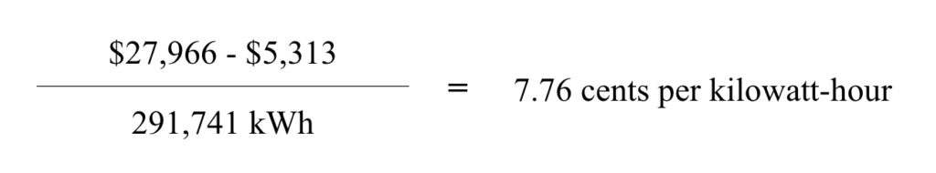 Sample solar LCOE calculation: Calculating a levelized cost of 7.76 cents per kilowatt-hour for a residential solar system with a net cost of $22,653.