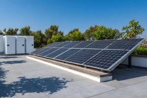 Solar Array Setup on A Residential Building Rooftop