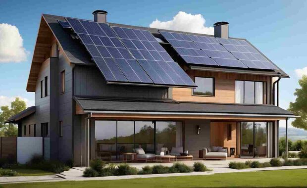 Solar Panels Installed on A Modern House Rooftop in Maryland