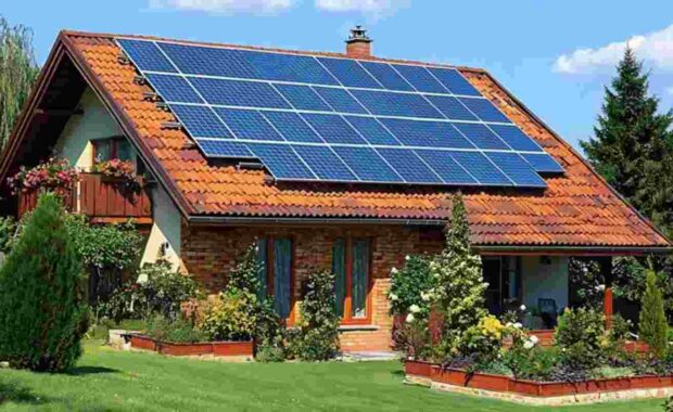 House with Solar Panels on Roof in Maryland