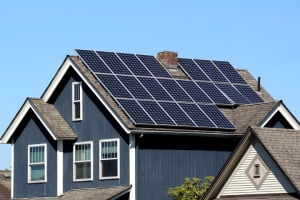 Modern Maryland Home with Solar Panels Installed on Rooftop