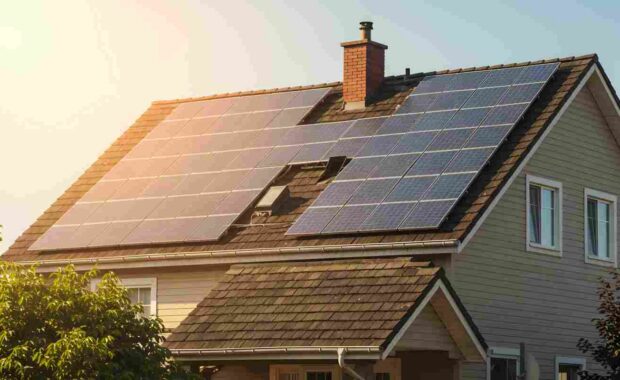 Solar Panels Installed on Gabel Roof of a Home