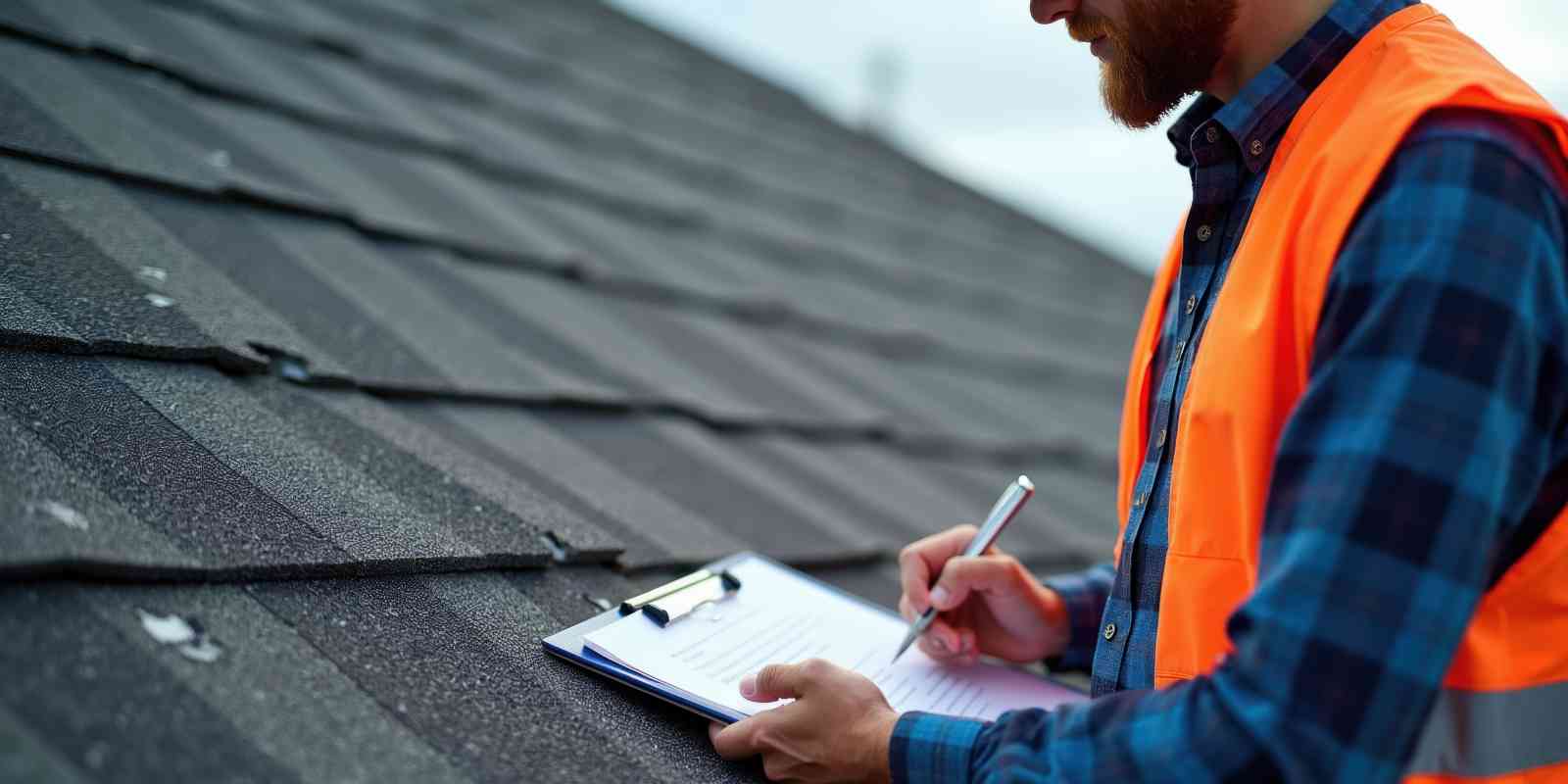 Solar Expert in Safety Vest Evaluating Roof for Solar Installation