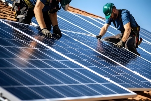 Local Installers Installing Solar Arrays on a House Rooftop