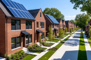 Modern Townhomes in Maryland with Solar Panels on Rooftop