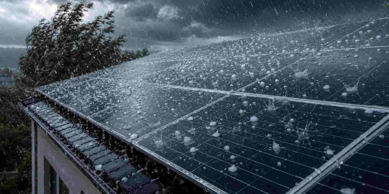 Hailstorm Striking Rooftop Solar Panels During Severe Weather