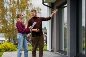 Homeowner Showing House to Insurance Agent After Solar System Installation