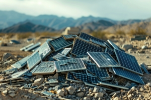 Old Solar Panels Piled Up for Recycling