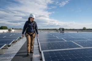 Rooftop Solar Inspection Surveying Panels After Hail